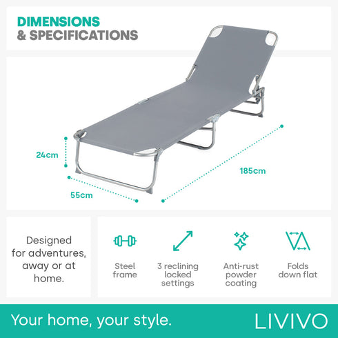 Folding Sun Lounger - Grey